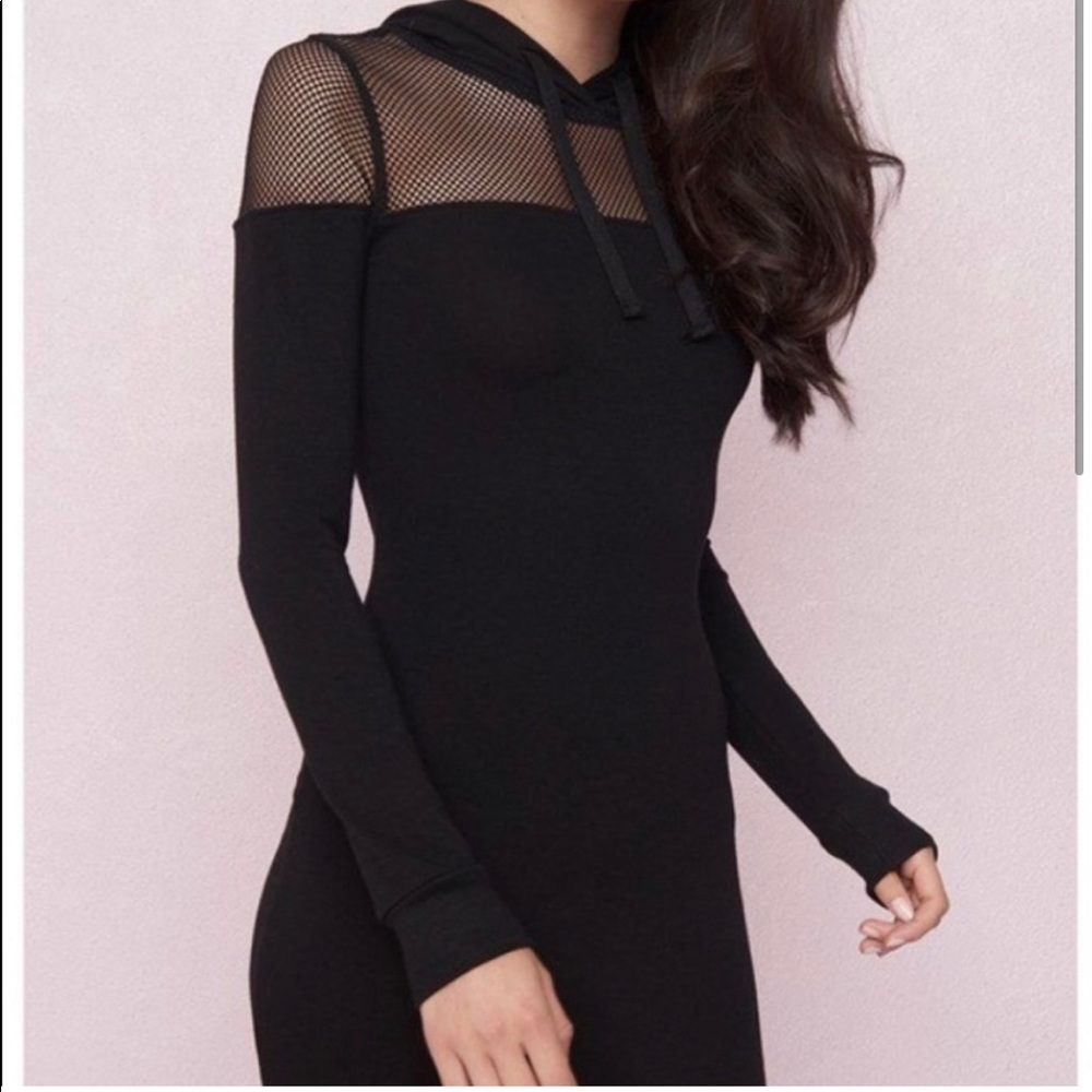 Garage mesh body con hoodie dress